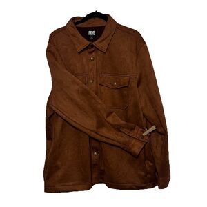 Frye Faux Micro Suede Shirt Jacket Shacket Men's M Brown Snap Long Sleeve NWT